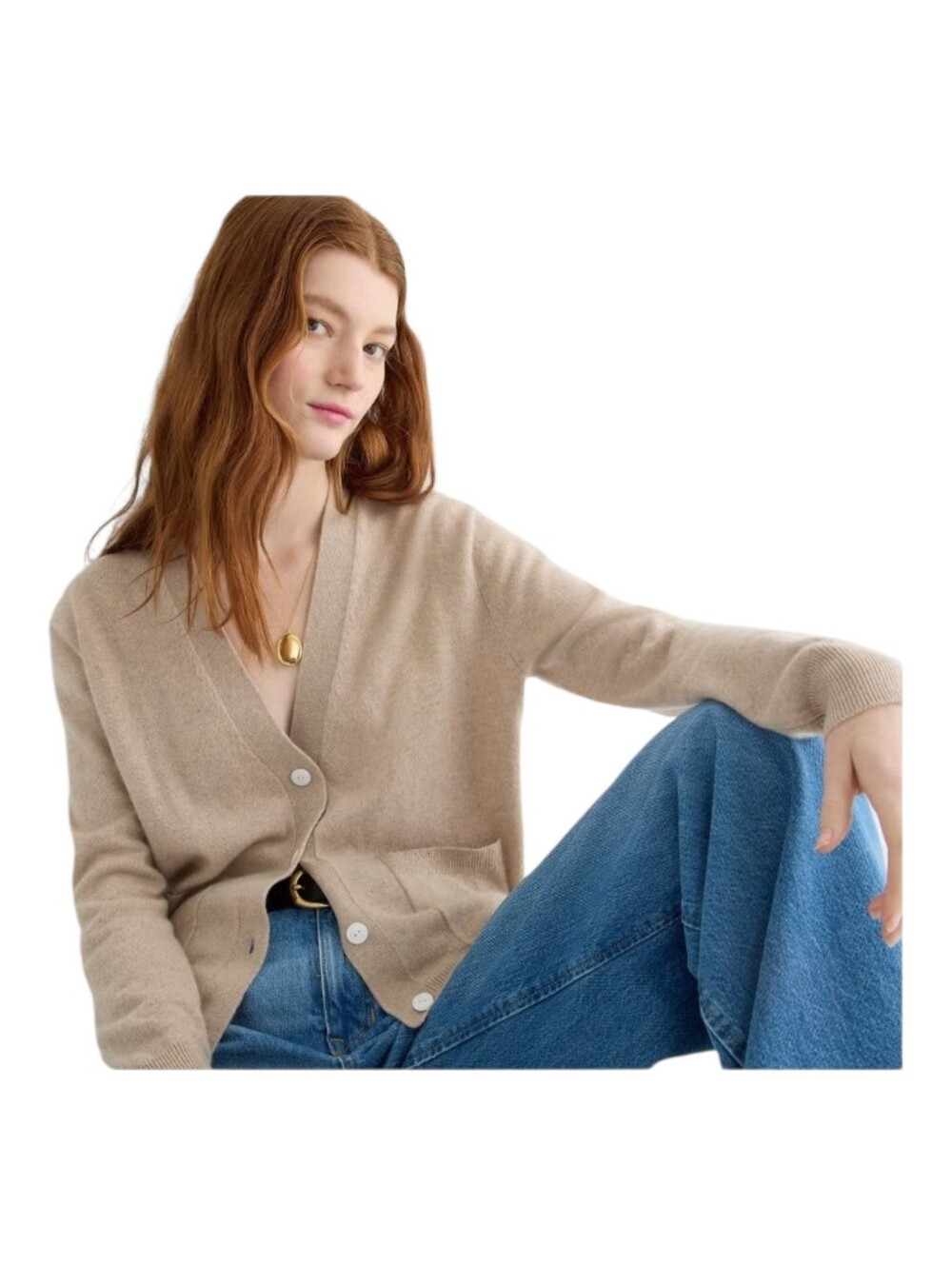 J Crew Womens Tan Cashmere Patch Pocket Half Button Cardigan Sweater Size XXS